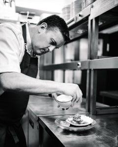Tom Rains Cooking Scallops.