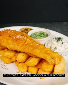 Beer battered haddock with chunky fries.